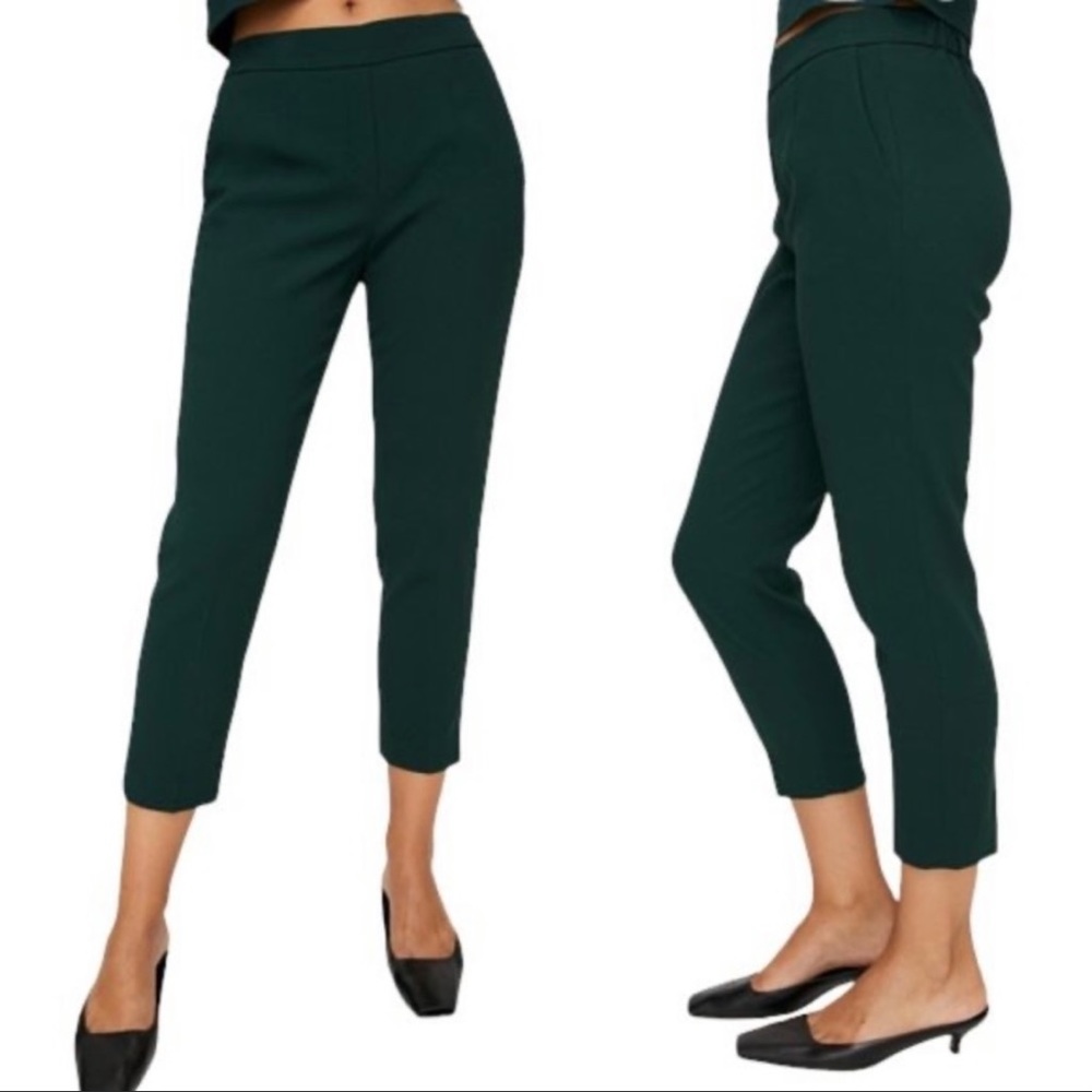 Aritzia Babaton Cohen Cropped Pleated Dress Pants - Scarab Green